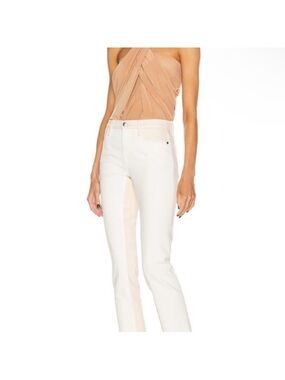 Frame Denim White Jeans with Tan Stitching